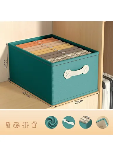 Large Capacity Foldable Cotton Linen Clothes Storage Organizer, Stackable Multi-Use Drawer Style Clothes Organizer (W47 x D28 x H22)cm - Green 