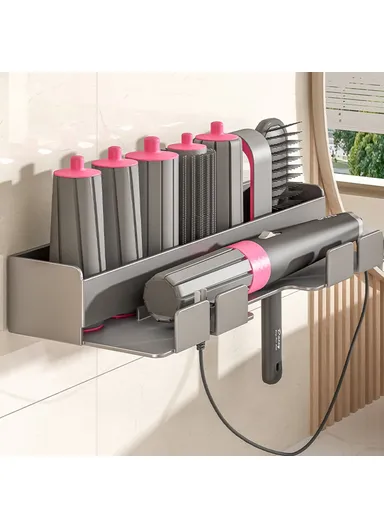 Stainless Steel Hair Styling Tool Organizer Wall Mounted Rack No Drill Storage Holder - White