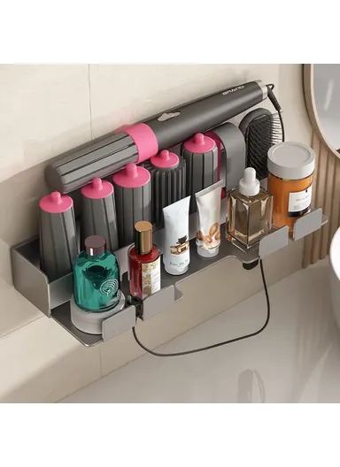Stainless Steel Hair Styling Tool Organizer Wall Mounted Rack No Drill Storage Holder - White