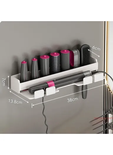 Stainless Steel Hair Styling Tool Organizer Wall Mounted Rack No Drill Storage Holder - White