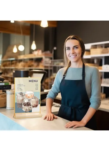 6Pcs Vertical Sign Menu Holder, T-Shaped Double-Sided Acrylic Clear Display Stand (L13 x W18)cm