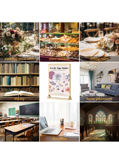 6Pcs Vertical Sign Menu Holder, T-Shaped Double-Sided Acrylic Clear Display Stand (L13 x W18)cm