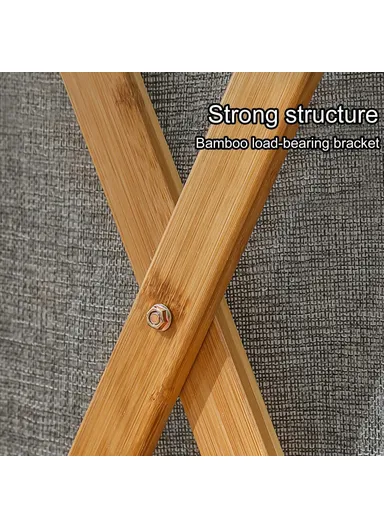 Foldable Bamboo Laundry Hamper Basket with X-Frame, Bamboo &amp; Linen Dirty Cloth Storage Basket (L40 x W30 x H38)cm - Grey / S