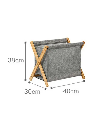 Foldable Bamboo Laundry Hamper Basket with X-Frame, Bamboo &amp; Linen Dirty Cloth Storage Basket (L40 x W30 x H38)cm - Grey / S