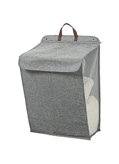 Foldable Hanging Laundry Hamper Basket, Wall-Mounted Dirty Clothes Bin (W58 x D15 x H41)cm - Grey / L