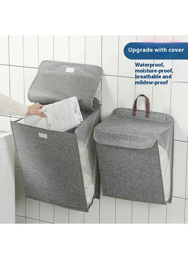 Foldable Hanging Laundry Hamper Basket, Wall-Mounted Dirty Clothes Bin (W58 x D15 x H41)cm - Grey / L