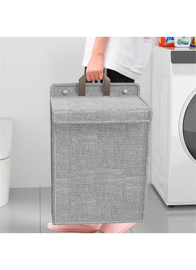 Foldable Hanging Laundry Hamper Basket, Wall-Mounted Dirty Clothes Bin (W58 x D15 x H41)cm - Grey / L