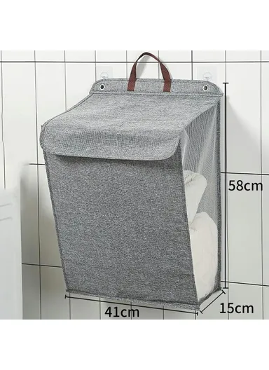 Foldable Hanging Laundry Hamper Basket, Wall-Mounted Dirty Clothes Bin (W58 x D15 x H41)cm - Grey / L