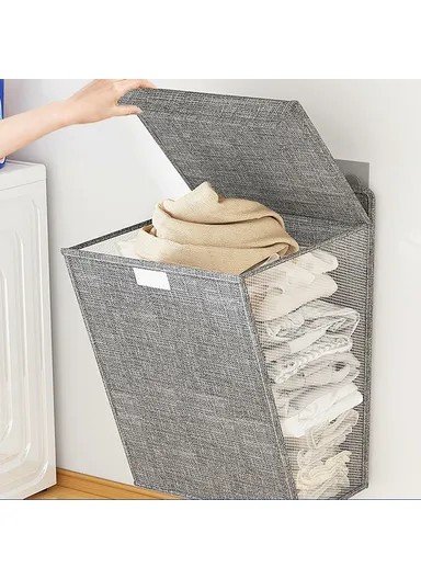 Foldable Hanging Laundry Hamper Basket, Wall-Mounted Dirty Clothes Bin (W58 x D15 x H41)cm - Beige / L