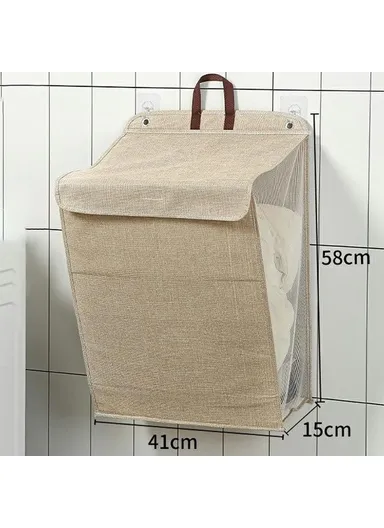 Foldable Hanging Laundry Hamper Basket, Wall-Mounted Dirty Clothes Bin (W58 x D15 x H41)cm - Beige / L