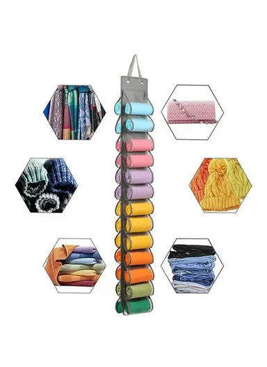 26-Pocket Hanging Storage Bag, Clothes, Pants &amp; Underwear Space-Saving Wardrobe Organizer (W21.5 x H138)cm - Grey