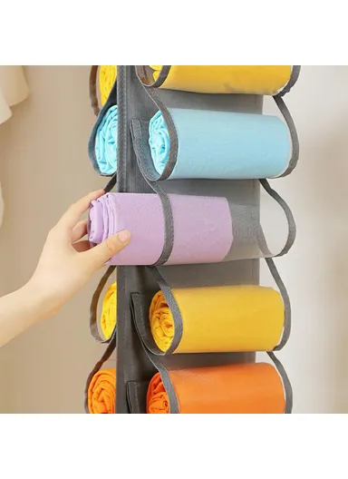 26-Pocket Hanging Storage Bag, Clothes, Pants &amp; Underwear Space-Saving Wardrobe Organizer (W21.5 x H138)cm - Grey