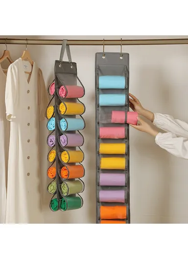 26-Pocket Hanging Storage Bag, Clothes, Pants &amp; Underwear Space-Saving Wardrobe Organizer (W21.5 x H138)cm - Grey