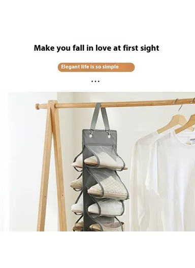 26-Pocket Hanging Storage Bag, Clothes, Pants &amp; Underwear Space-Saving Wardrobe Organizer (W21.5 x H138)cm - White