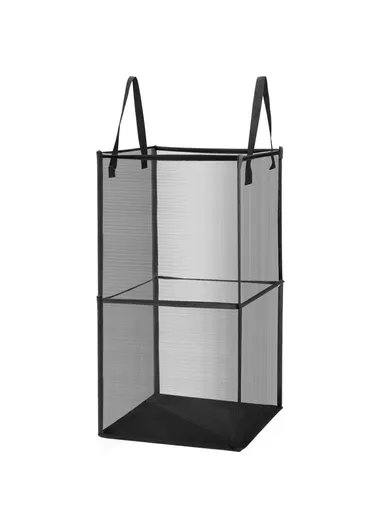 Double Layer Foldable Mesh Laundry Basket with Ergonomic Handle, Portable Laundry Hamper (W33 x D33 x H66)cm - Black