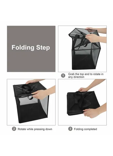 Double Layer Foldable Mesh Laundry Basket with Ergonomic Handle, Portable Laundry Hamper (W33 x D33 x H66)cm - Black