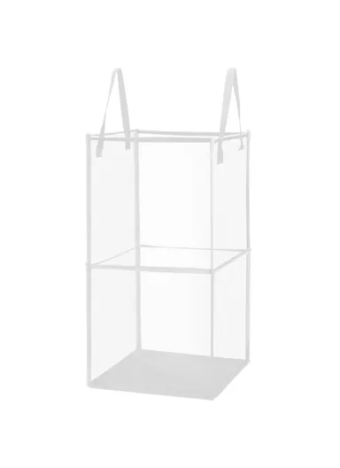 Double Layer Foldable Mesh Laundry Basket with Ergonomic Handle, Portable Laundry Hamper (W33 x D33 x H66)cm - White