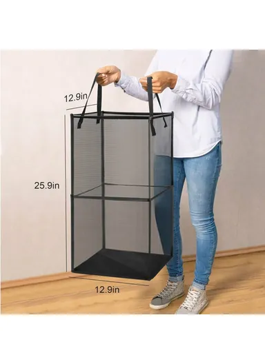 Double Layer Foldable Mesh Laundry Basket with Ergonomic Handle, Portable Laundry Hamper (W33 x D33 x H66)cm - White