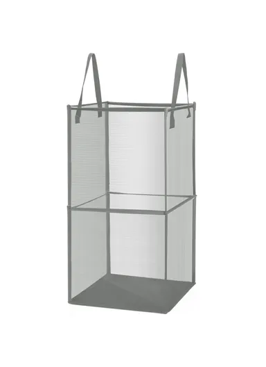 Double Layer Foldable Mesh Laundry Basket with Ergonomic Handle, Portable Laundry Hamper (W33 x D33 x H66)cm - Grey
