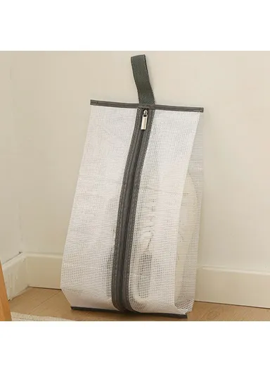 See-Through Dustproof Zippered Shoe Storage Bag, PVC Waterproof Shoe Organizer (W20 x H40)cm - Grey Edge