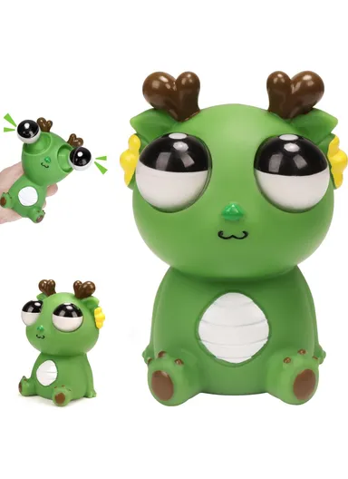 Funny Bulging Eyes Cartoon Dragon PVC Squeeze Doll Stress Relief Toy - Dark Green