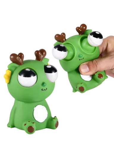 Funny Bulging Eyes Cartoon Dragon PVC Squeeze Doll Stress Relief Toy - Dark Green