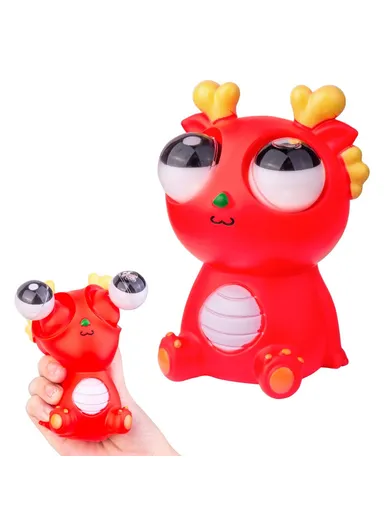 Funny Bulging Eyes Cartoon Dragon Squeeze Toy, Adults &amp; Children PVC Stress Relief Doll (W6.5 x H11)cm - Red