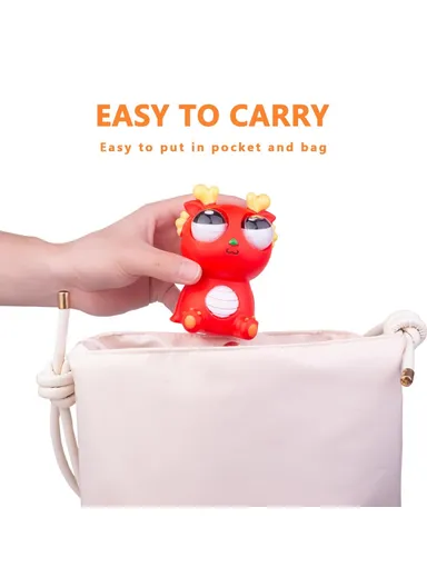 Funny Bulging Eyes Cartoon Dragon Squeeze Toy, Adults &amp; Children PVC Stress Relief Doll (W6.5 x H11)cm - Red
