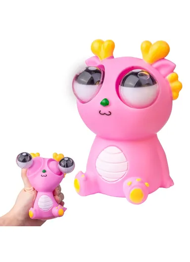 Funny Bulging Eyes Cartoon Dragon Squeeze Toy, Adults &amp; Children PVC Stress Relief Doll (W6.5 x H11)cm - Pink