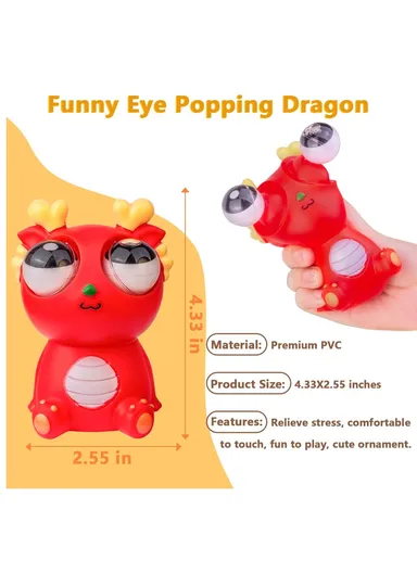 Funny Bulging Eyes Cartoon Dragon Squeeze Toy, Adults &amp; Children PVC Stress Relief Doll (W6.5 x H11)cm - Pink