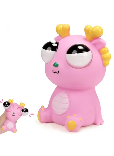 Funny Bulging Eyes Cartoon Dragon Squeeze Toy, Adults &amp; Children PVC Stress Relief Doll (W6.5 x H11)cm - Pink