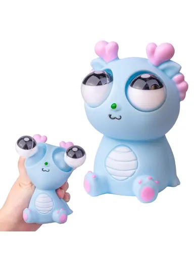 Funny Bulging Eyes Cartoon Dragon Squeeze Toy, Adults &amp; Children PVC Stress Relief Doll (W6.5 x H11)cm - Blue