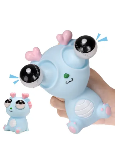 Funny Bulging Eyes Cartoon Dragon Squeeze Toy, Adults &amp; Children PVC Stress Relief Doll (W6.5 x H11)cm - Blue