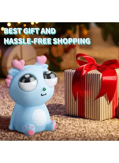 Funny Bulging Eyes Cartoon Dragon Squeeze Toy, Adults &amp; Children PVC Stress Relief Doll (W6.5 x H11)cm - Blue
