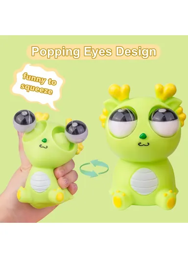 Funny Bulging Eyes Cartoon Dragon Squeeze Toy, Adults &amp; Children PVC Stress Relief Doll (W6.5 x H11)cm - Blue