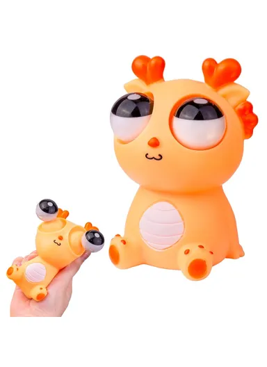 Funny Bulging Eyes Cartoon Dragon Squeeze Toy, Adults &amp; Children PVC Stress Relief Doll (W6.5 x H11)cm - Orange