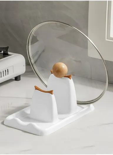 Pot Lid Rack Kitchen Organizer Utensil Holder PET Silicone Countertop Storage Cutting Board Stand - White