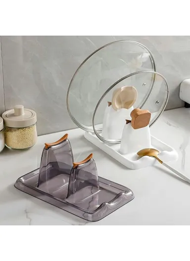 Pot Lid Rack Kitchen Organizer Utensil Holder PET Silicone Countertop Storage Cutting Board Stand - White