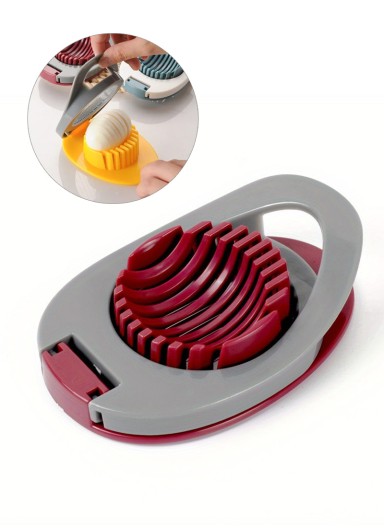 Egg Slicer 304 Stainless Steel Cutting Wires Egg Cutter Salted Duck Egg Divider Kitchen Tool - Grey &amp; Red