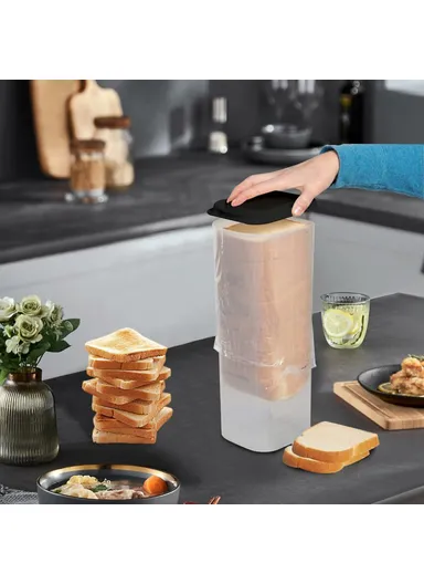 Airtight Bread Storage Container with Lid, Transparent Plastic Kitchen Bread Box (L13 x W13 x H34)cm - Black