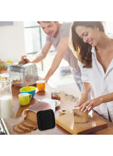 Airtight Bread Storage Container with Lid, Transparent Plastic Kitchen Bread Box (L13 x W13 x H34)cm - Black