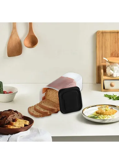 Airtight Bread Storage Container with Lid, Transparent Plastic Kitchen Bread Box (L13 x W13 x H34)cm - Black