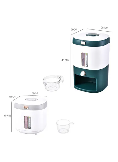 Rice Dispenser Grain Container Storage Cereal Dispenser Bucket for Kitchen Soybean Corn One Key Output  - Grey