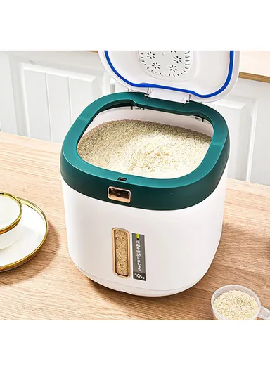 Rice Dispenser Grain Container Storage Cereal Dispenser Bucket for Kitchen Soybean Corn One Key Output  - Grey