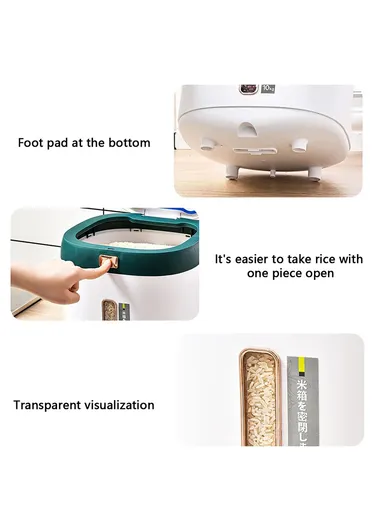 Rice Dispenser Grain Container Storage Cereal Dispenser Bucket for Kitchen Soybean Corn One Key Output  - Grey