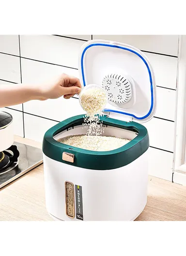 Rice Dispenser Grain Container Storage Cereal Dispenser Bucket for Kitchen Soybean Corn One Key Output  - Grey