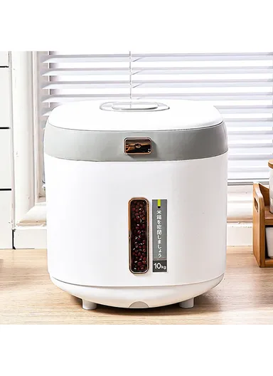 Rice Dispenser Grain Container Storage Cereal Dispenser Bucket for Kitchen Soybean Corn One Key Output  - Grey