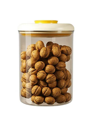 1750ml Round Push Button PS Airtight Container Grains Snacks Kitchen Food Storage Canister - Yellow