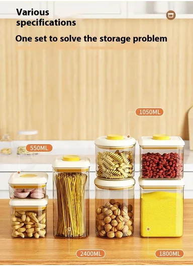 1750ml Round Push Button PS Airtight Container Grains Snacks Kitchen Food Storage Canister - Yellow