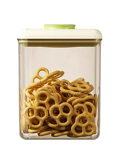 1800ml Rectangular PS Airtight Container Push Button Grains Snacks Kitchen Food Storage Canister - Green
